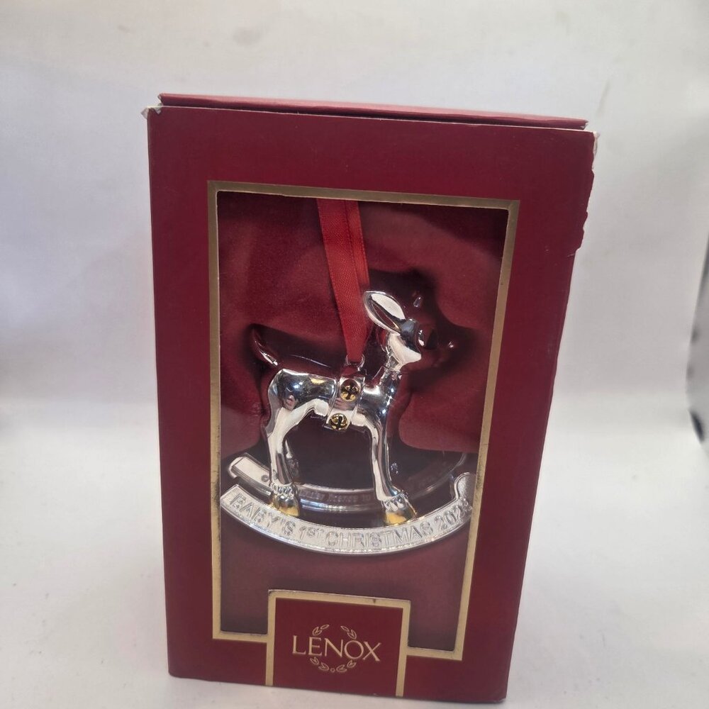 Lenox Ornament Babys 1st Christmas 2023 Rudolph Silver Rocking Reindeer Decor